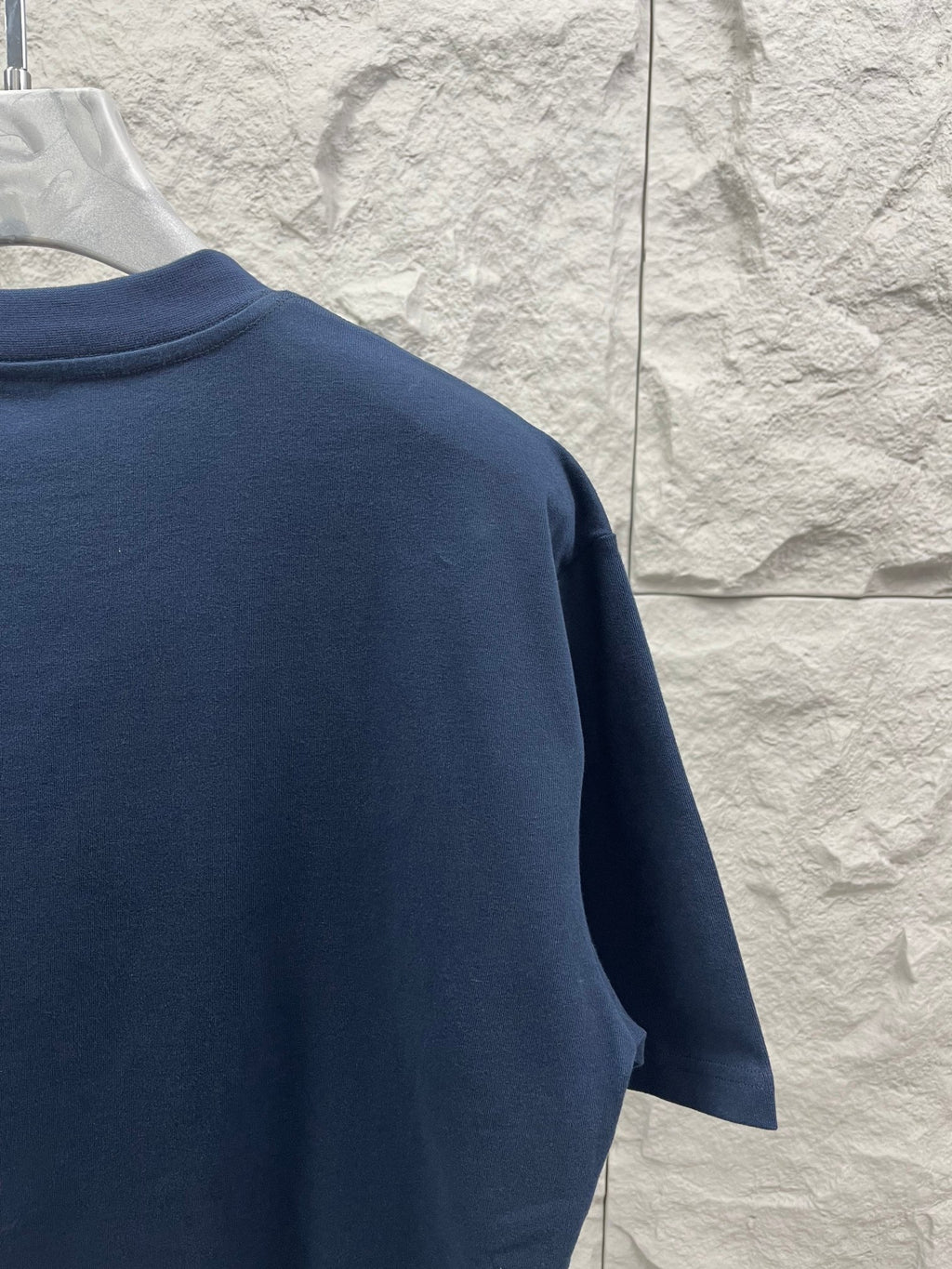 Balenciaga T-shirt, navy blue, side view with plain back panel