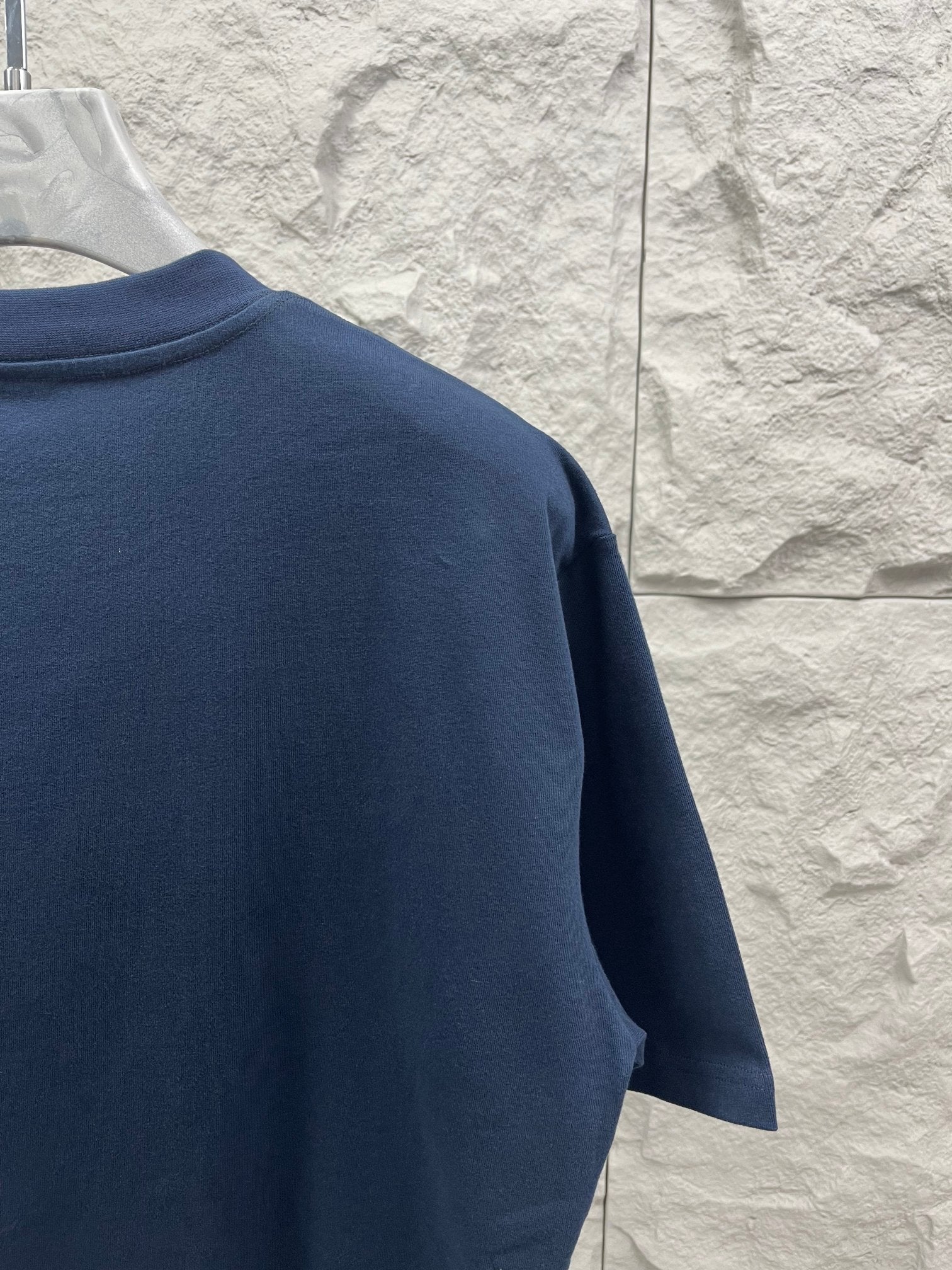 Balenciaga T-shirt, navy blue, side view with plain back panel