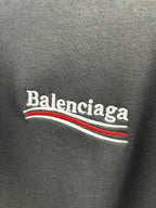 Balenciaga logo print on dark T-shirt with red and white stripes