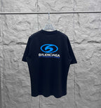 Balenciaga short-sleeve T-shirt, dark fabric with blue back logo graphic
