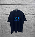 Balenciaga short-sleeve T-shirt, dark fabric with blue front logo graphic
