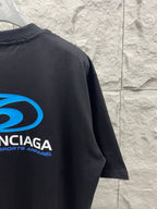 Balenciaga short-sleeve T-shirt back with blue logo print, side view