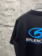 Balenciaga short-sleeve T-shirt back with partial blue logo print near neckline
