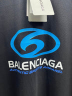 Balenciaga short-sleeve T-shirt with close-up blue logo print and brand text