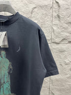 Balenciaga dark navy T-shirt sleeve with Statue of Liberty print detail