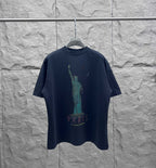 Balenciaga dark navy T-shirt with Statue of Liberty graphic and PARIS text