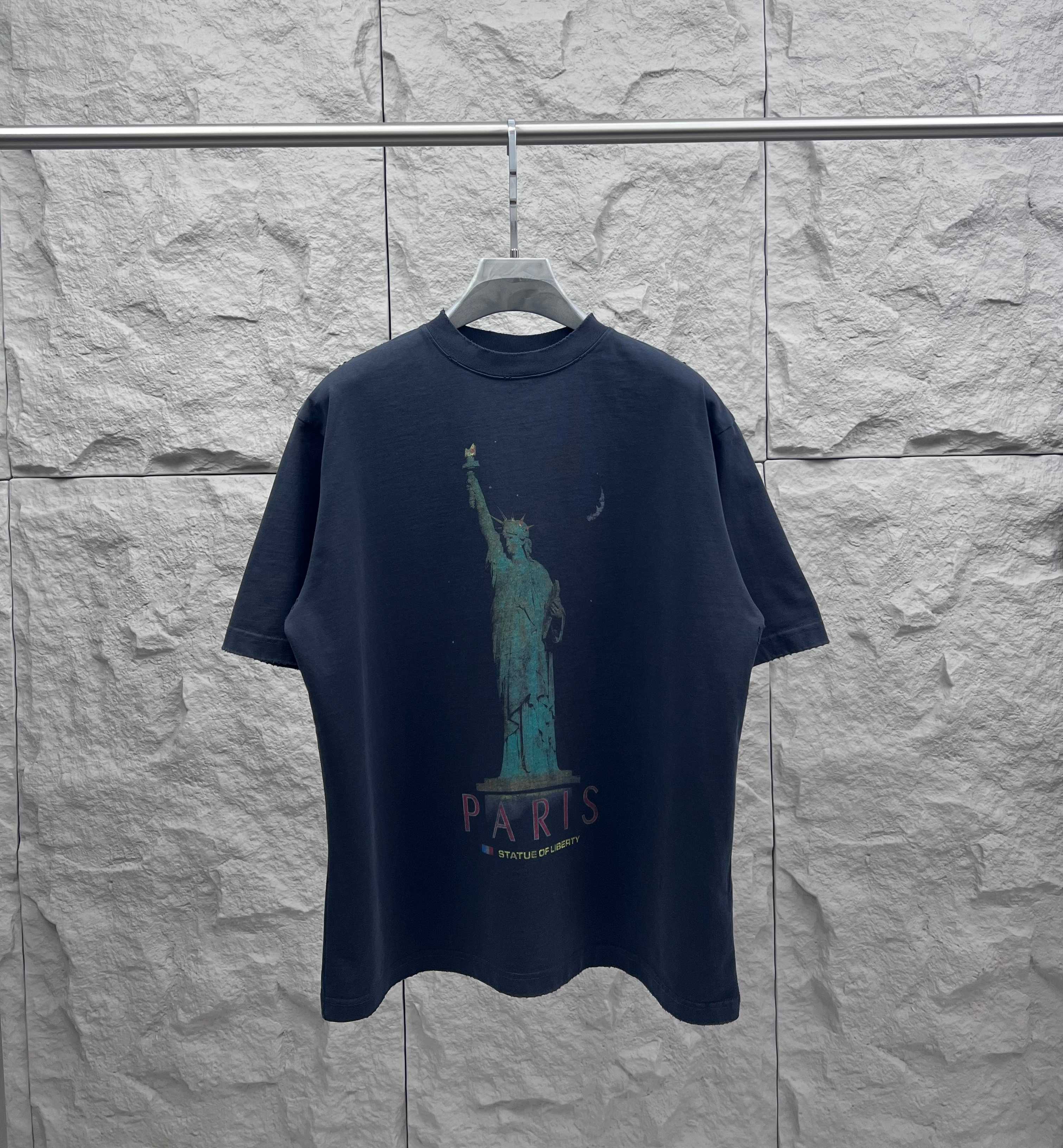 Balenciaga dark navy T-shirt with Statue of Liberty graphic and PARIS text