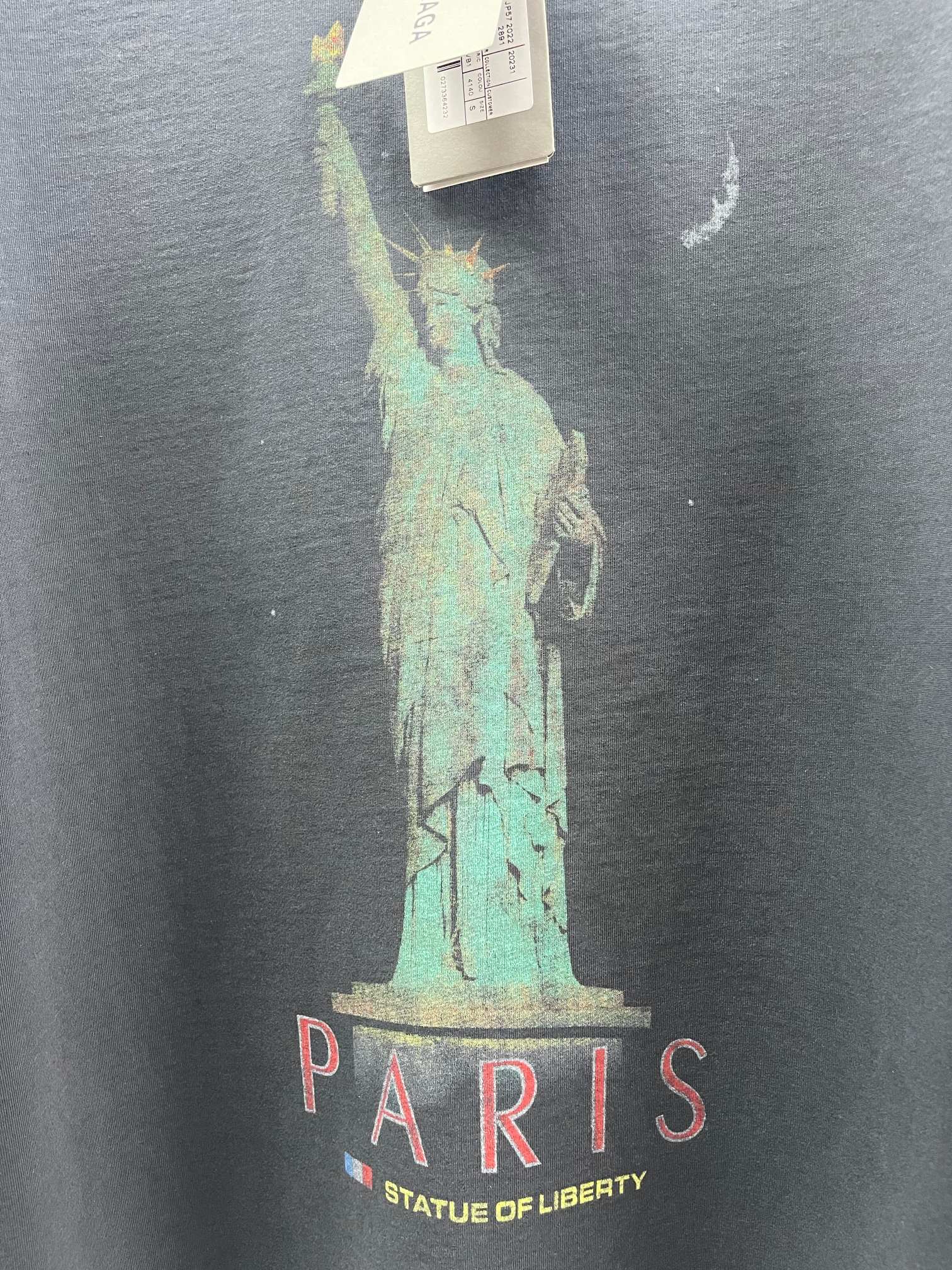 Balenciaga dark navy T-shirt with Statue of Liberty and PARIS text graphic