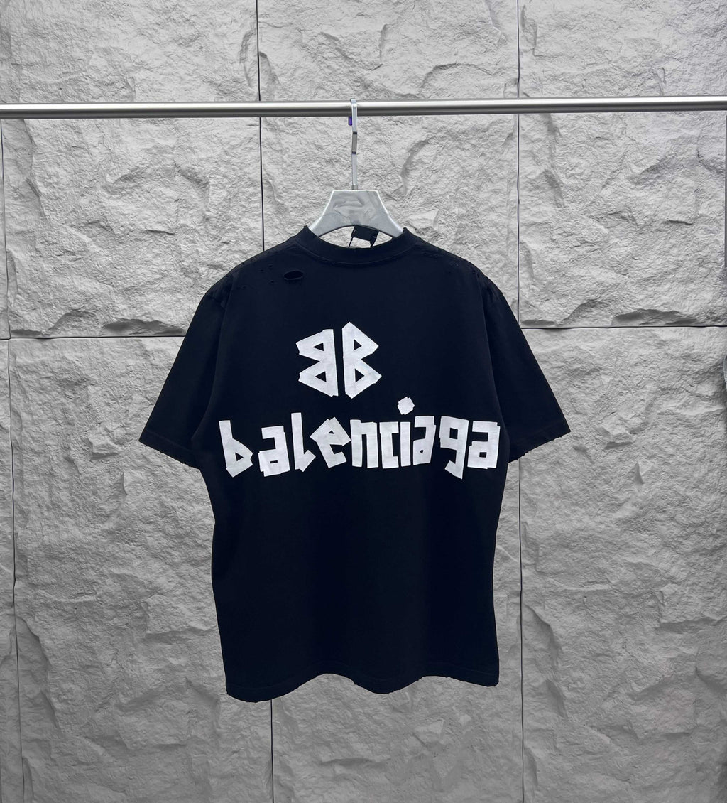 Black Balenciaga T-shirt with AB-style logo and BALENCIAGA text print