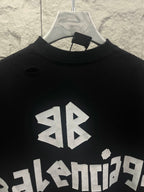 Black Balenciaga T-shirt with distressed AB symbol and ELENCIACA text
