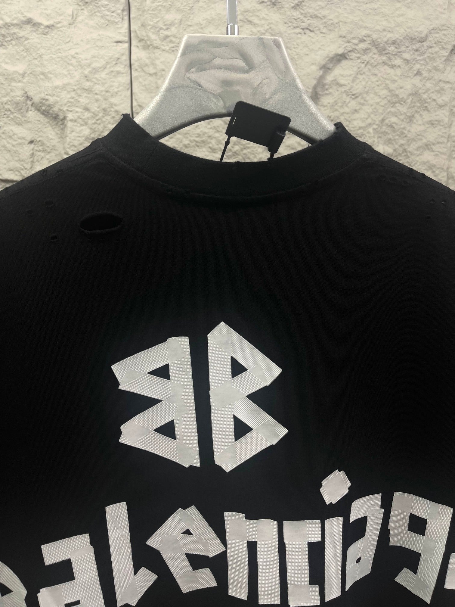 Black Balenciaga T-shirt with distressed AB symbol and ELENCIACA text