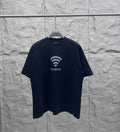 Balenciaga dark T-shirt with Wi‑Fi heart graphic and logo at chest