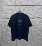 Balenciaga dark T-shirt with Wi‑Fi heart graphic and logo at chest