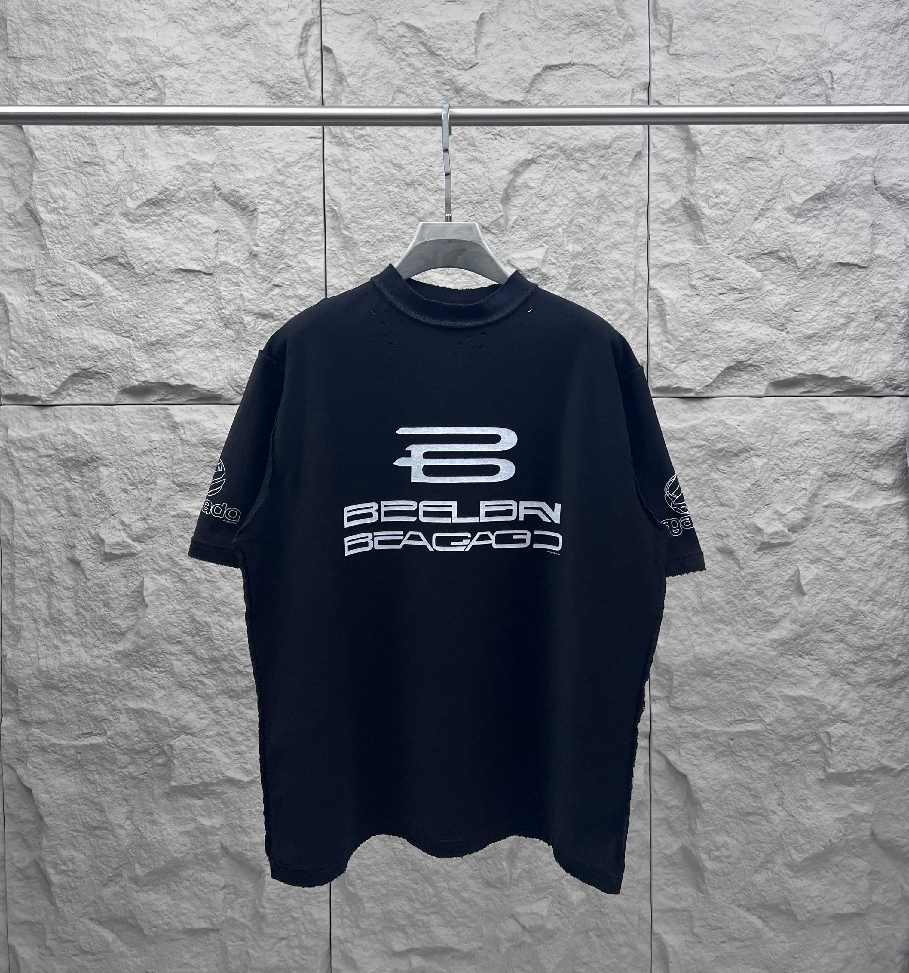 Balenciaga dark short-sleeve T-shirt with large chest graphic print
