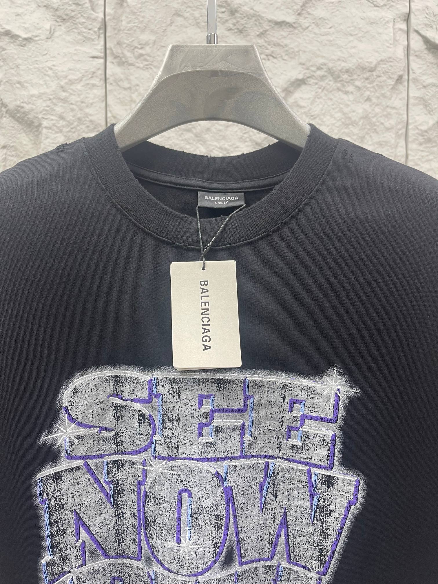 Balenciaga crewneck T-shirt in dark color with glitter-style front logo detail