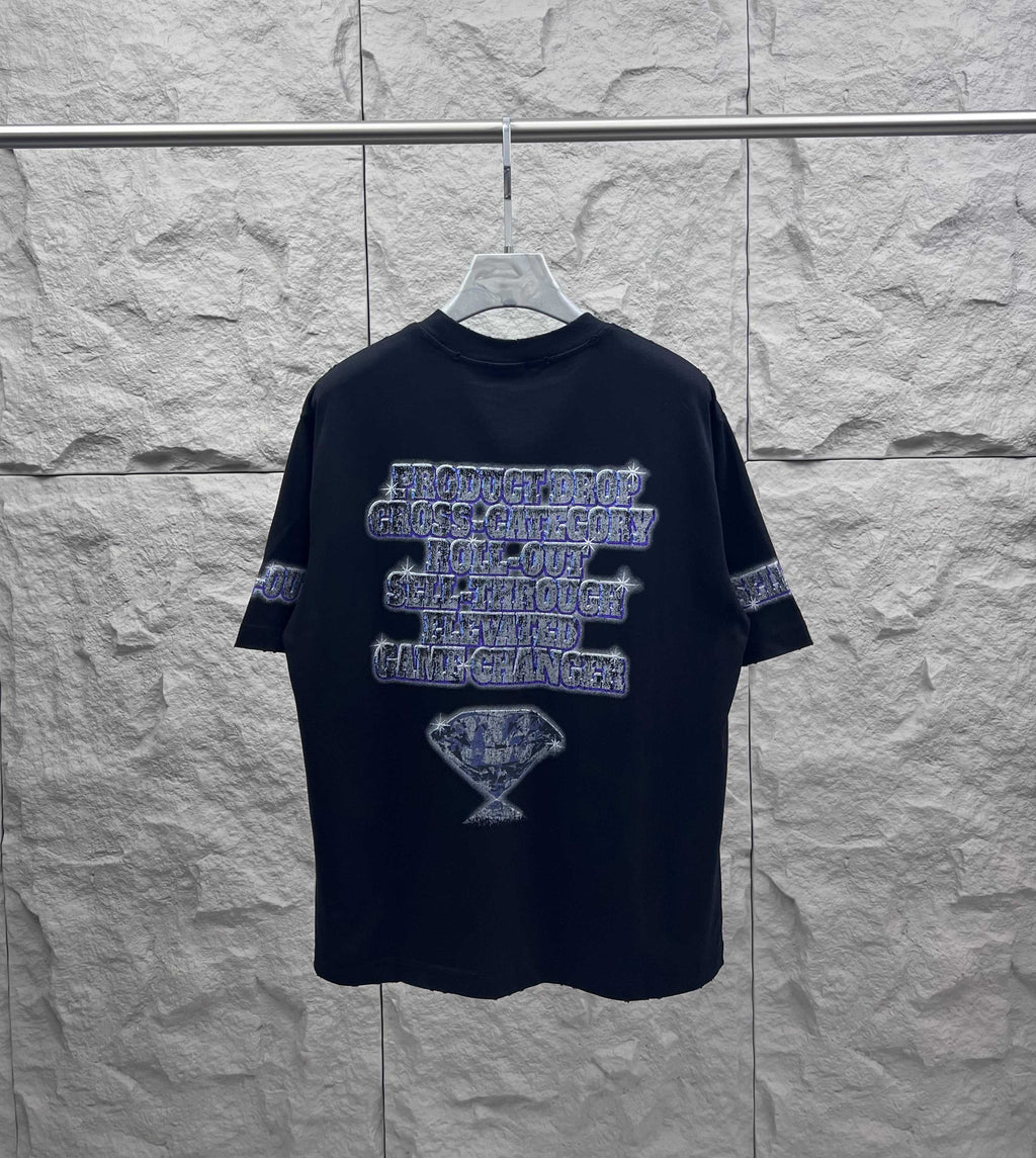 Balenciaga graphic T-shirt in dark color, crew neck, back logo and hourglass print