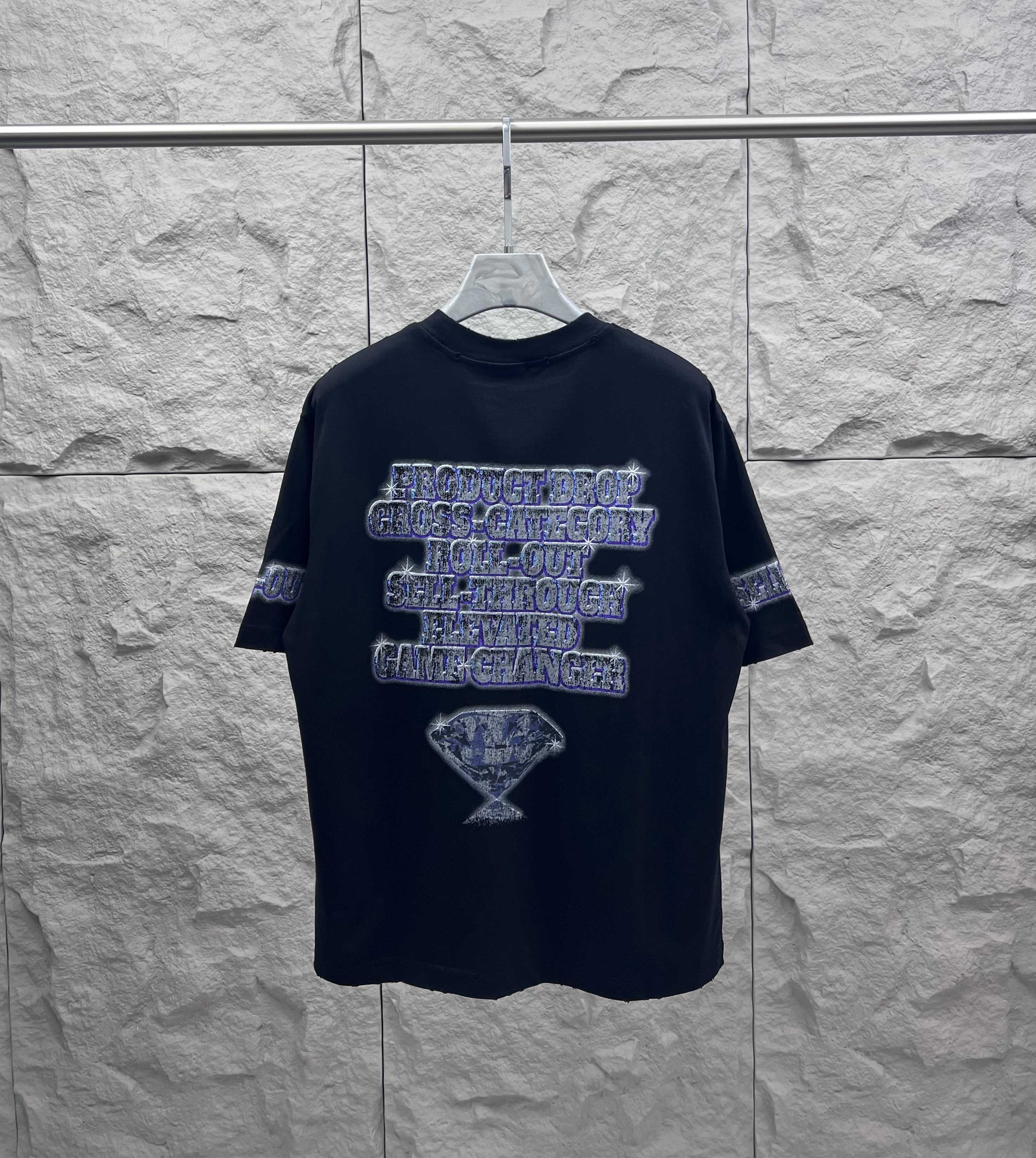 Balenciaga graphic T-shirt in dark color, crew neck, back logo and hourglass print