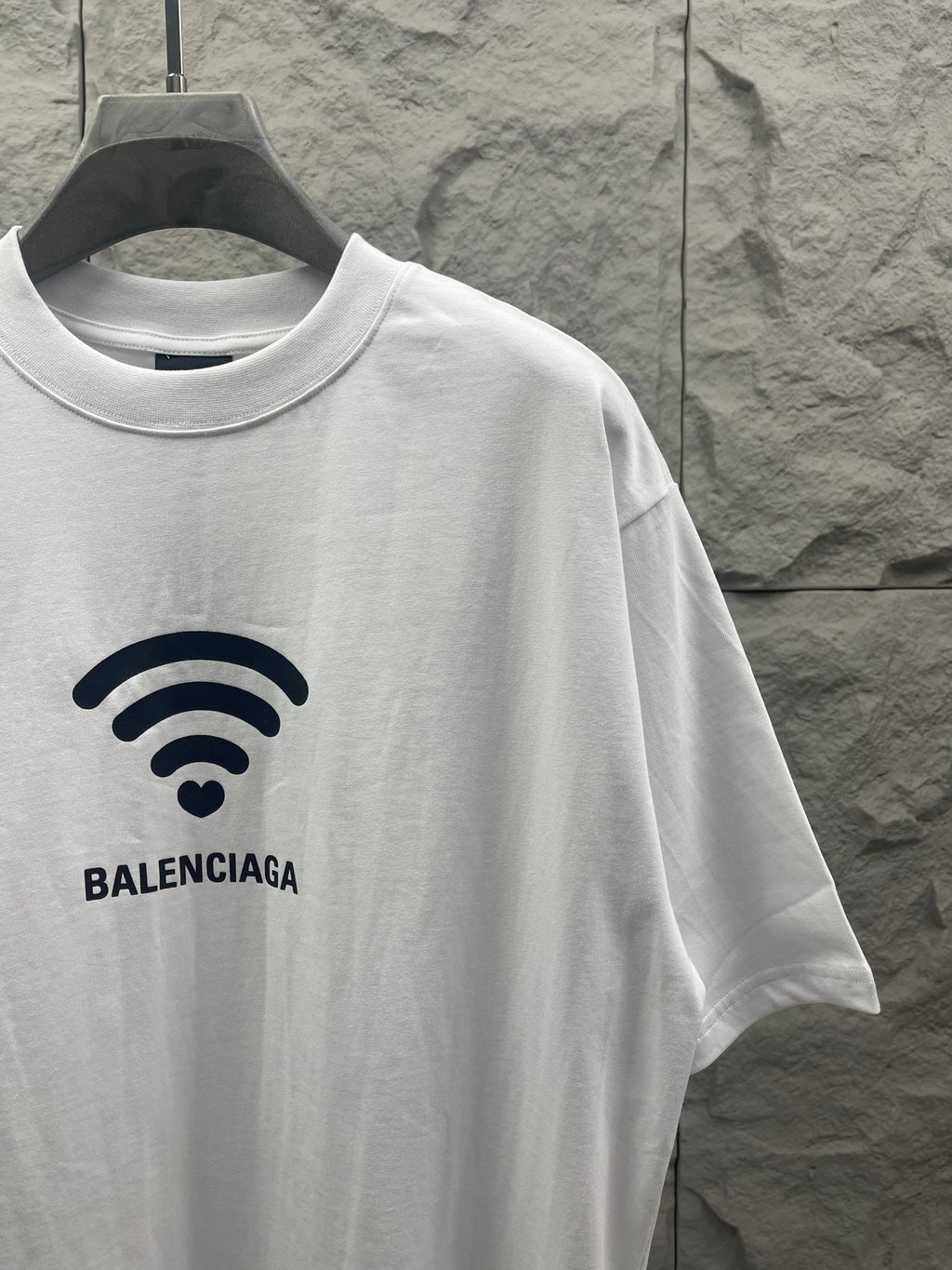 White Balenciaga T-shirt with Wi‑Fi logo print at left chest