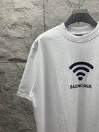 White Balenciaga short-sleeve T-shirt with Wi‑Fi logo print on front