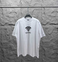 White Balenciaga short-sleeve T-shirt with Wi‑Fi logo and BALENCIAGA text on chest