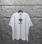White Balenciaga short-sleeve T-shirt with Wi‑Fi logo and BALENCIAGA text on chest