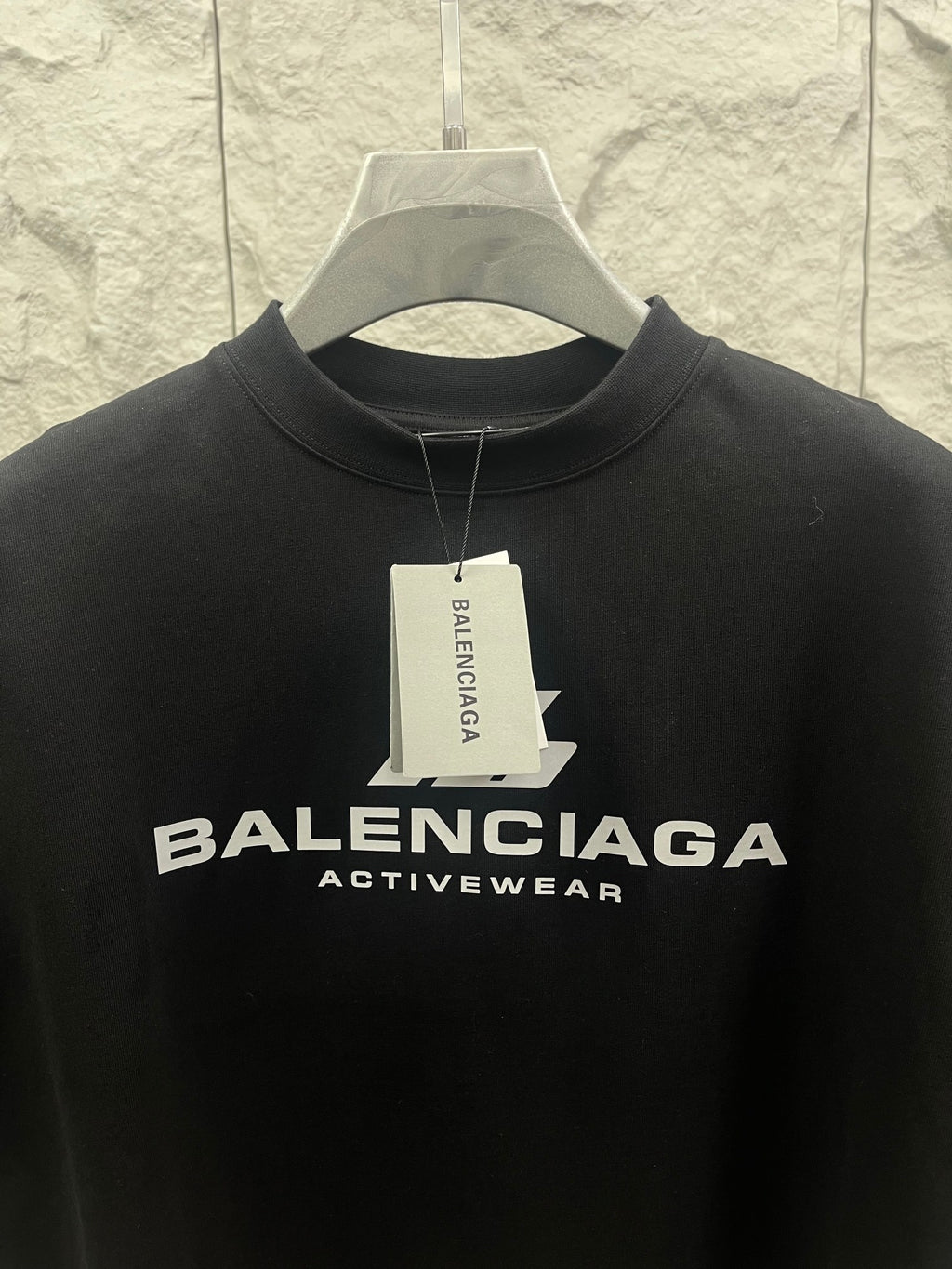 Black Balenciaga Activewear T-shirt with centered chest logo print and crew neck