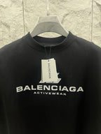 Black Balenciaga Activewear T-shirt with centered chest logo print and crew neck