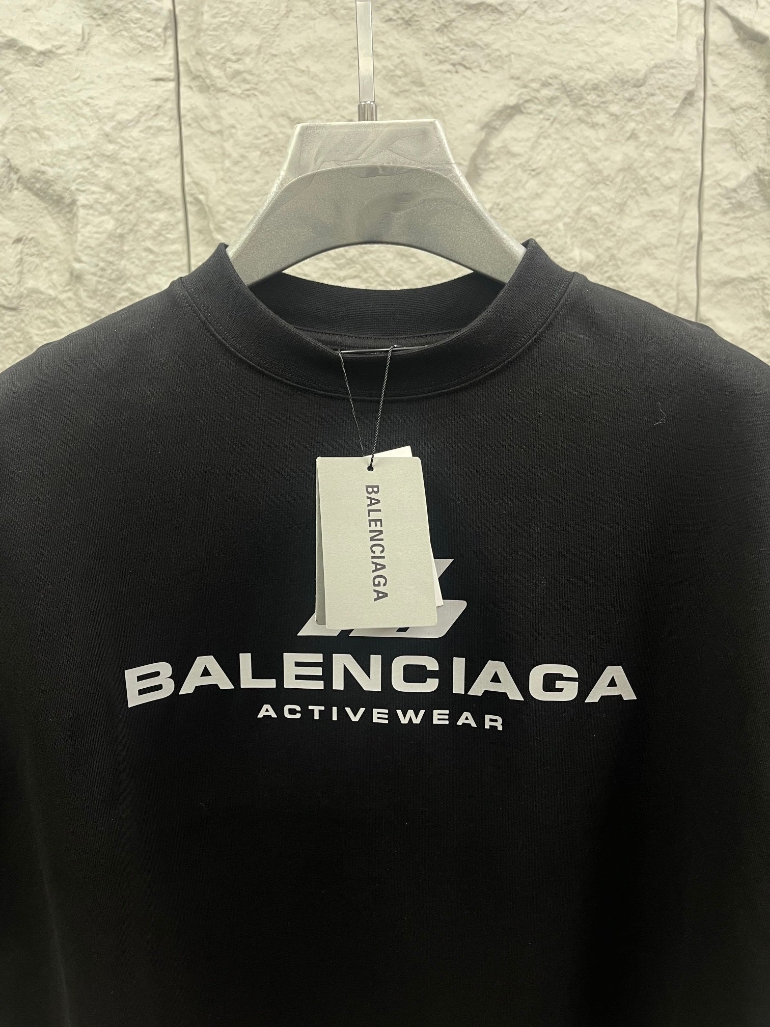 Black Balenciaga Activewear T-shirt with centered chest logo print and crew neck