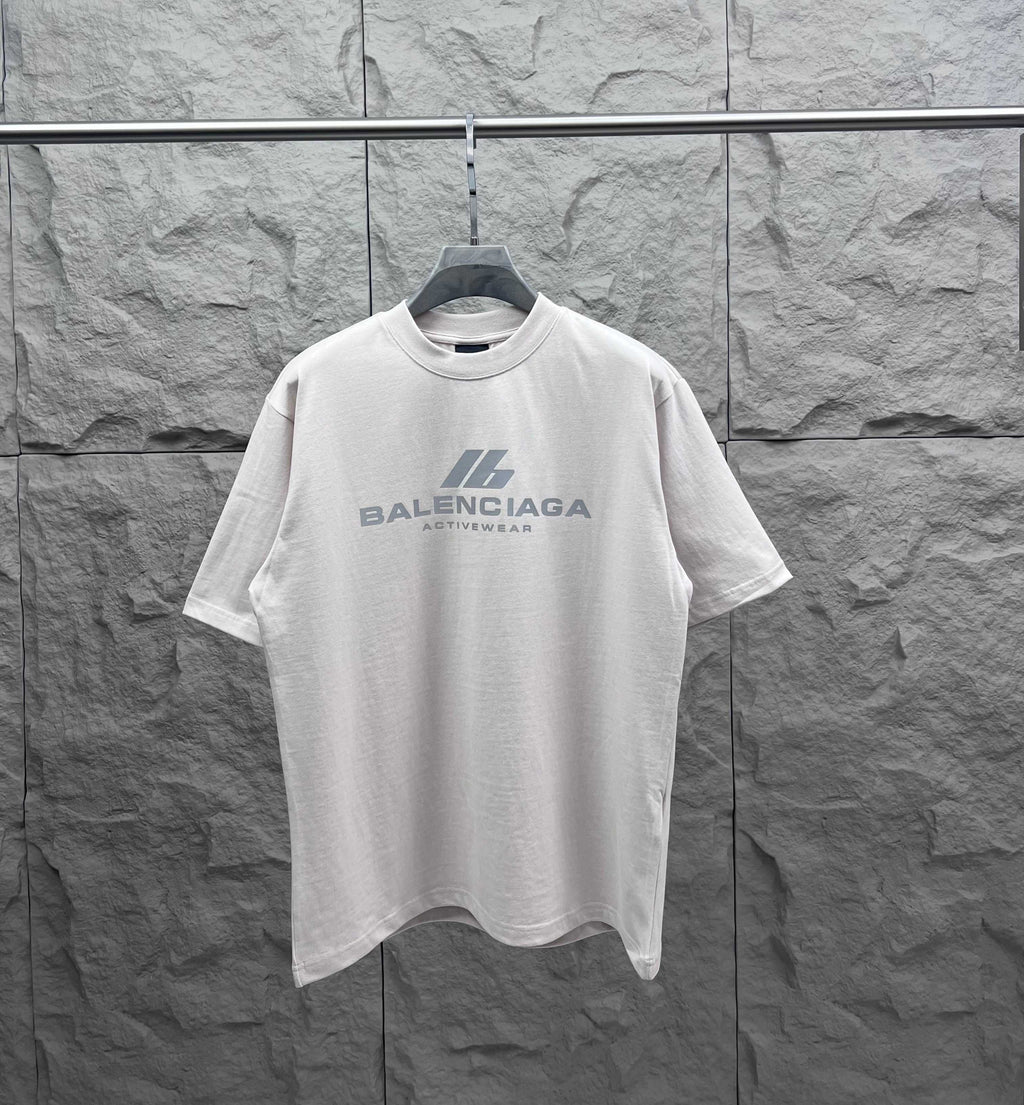 Balenciaga short-sleeve T-shirt, white, front logo graphic print.