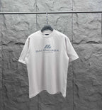 Balenciaga short-sleeve T-shirt, white, front logo graphic print.