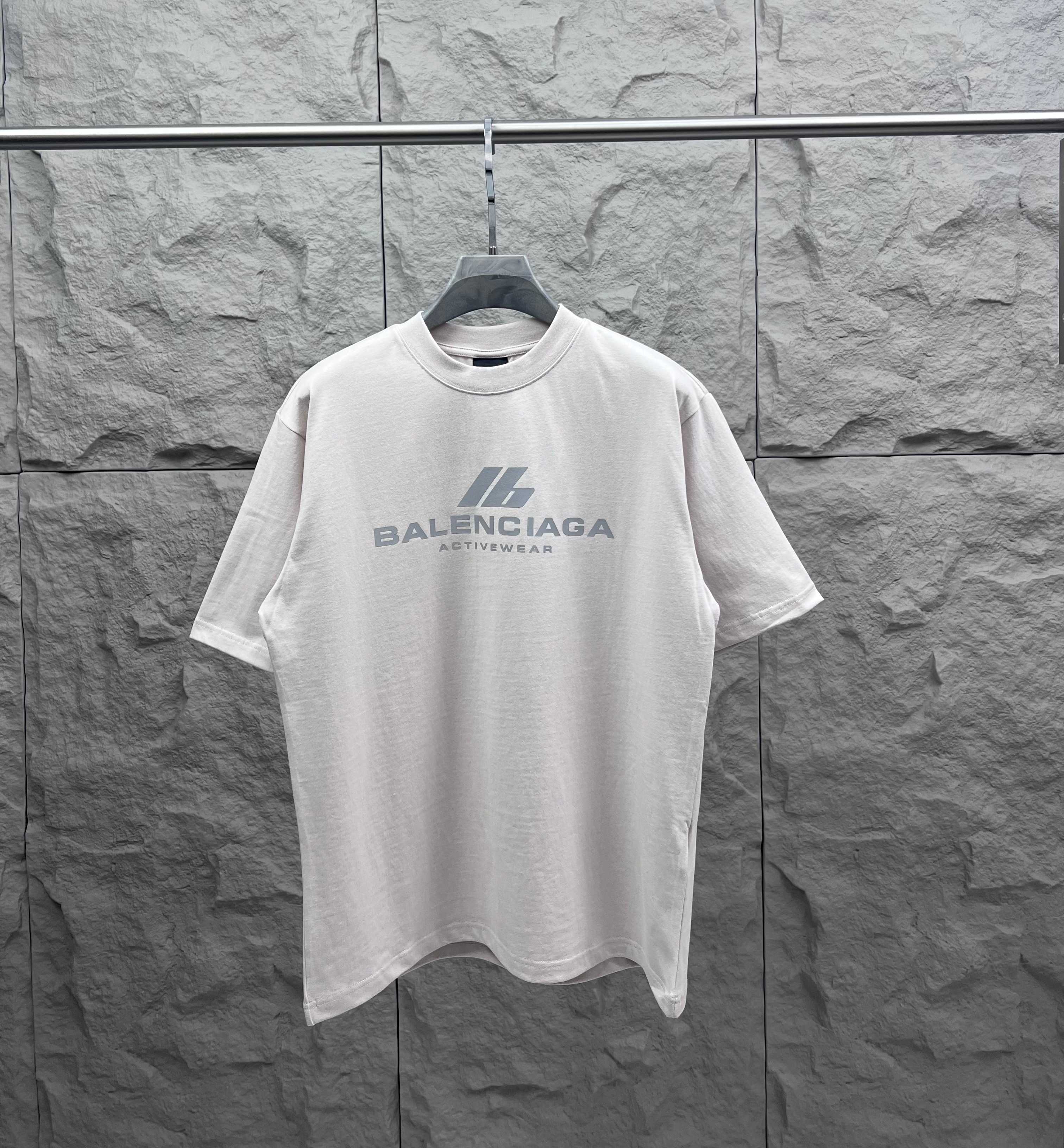 Balenciaga short-sleeve T-shirt, white, front logo graphic print.