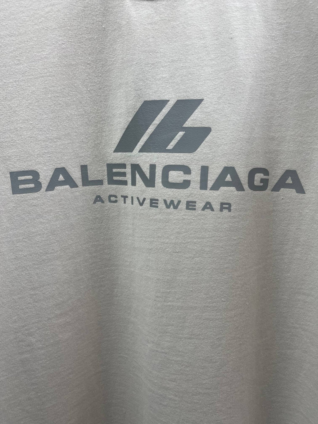 Balenciaga short-sleeve T-shirt, white, large front logo graphic detail.