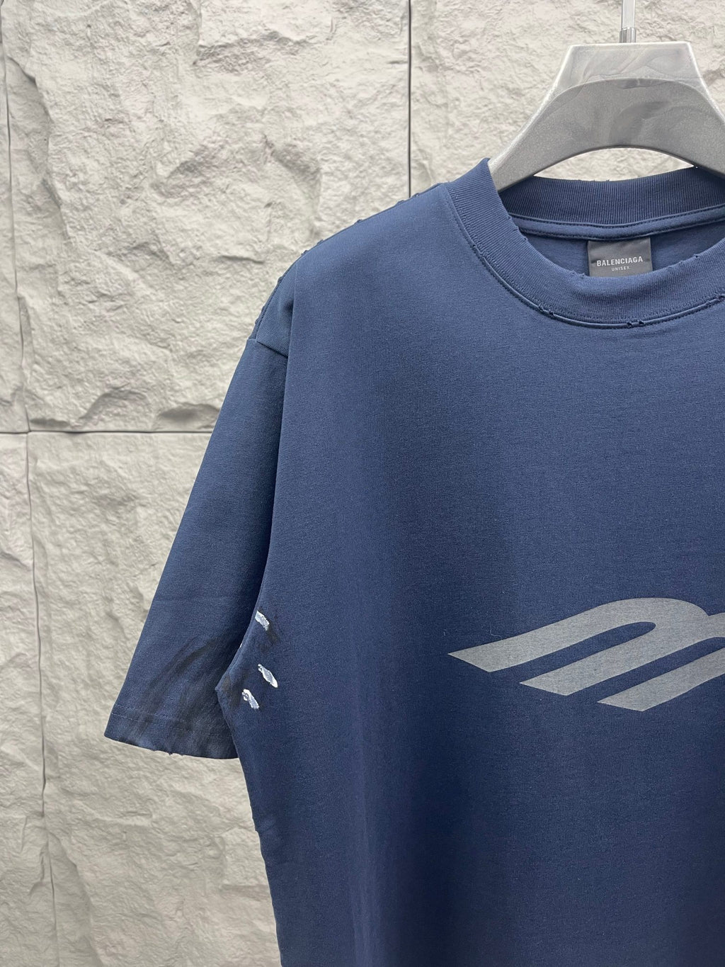 Balenciaga short-sleeve T-shirt, blue, partial sleeve with front logo print