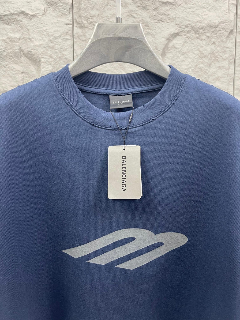 Balenciaga short-sleeve T-shirt, blue, chest logo graphic, crew neck