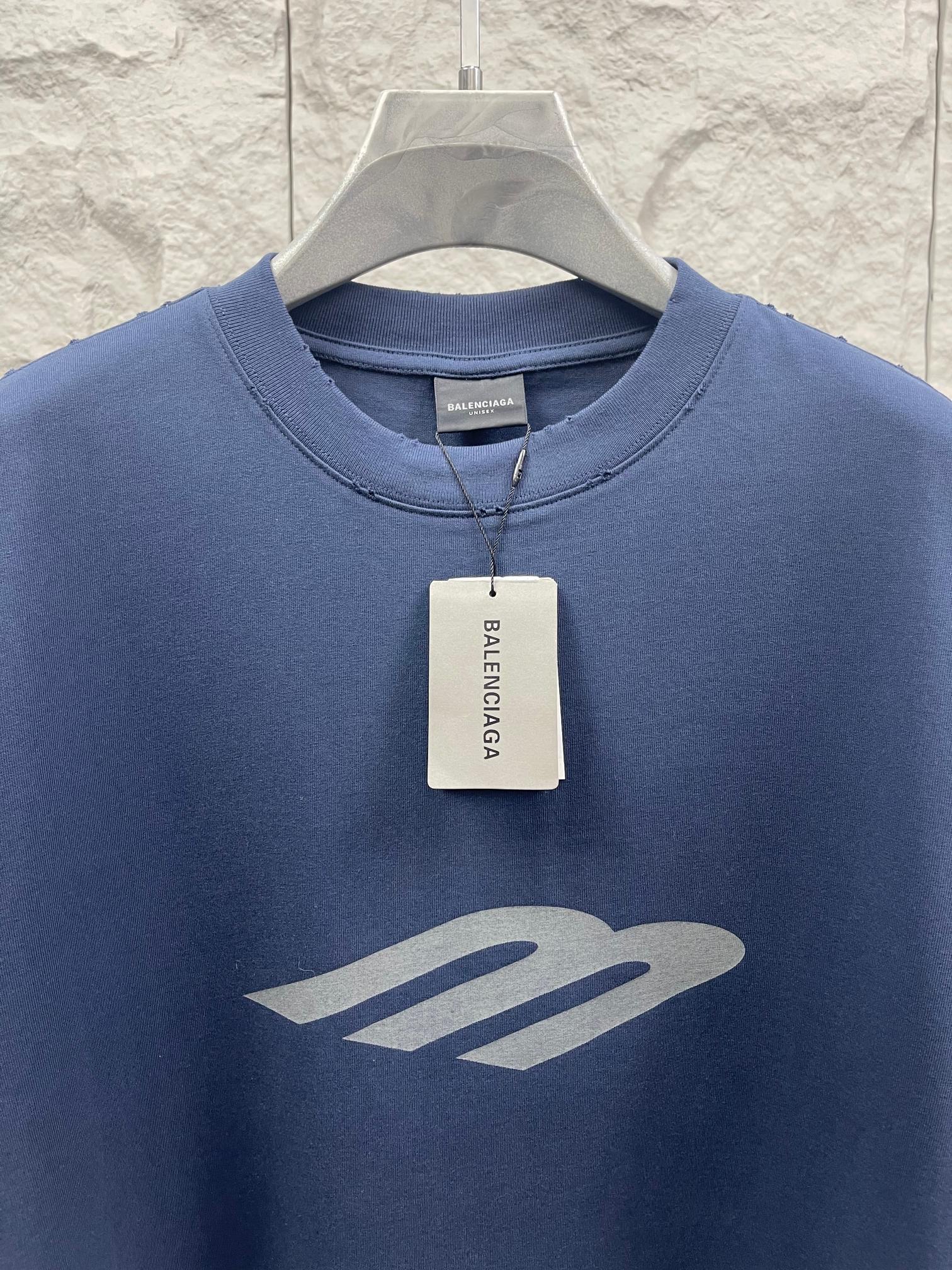 Balenciaga short-sleeve T-shirt, blue, chest logo graphic, crew neck