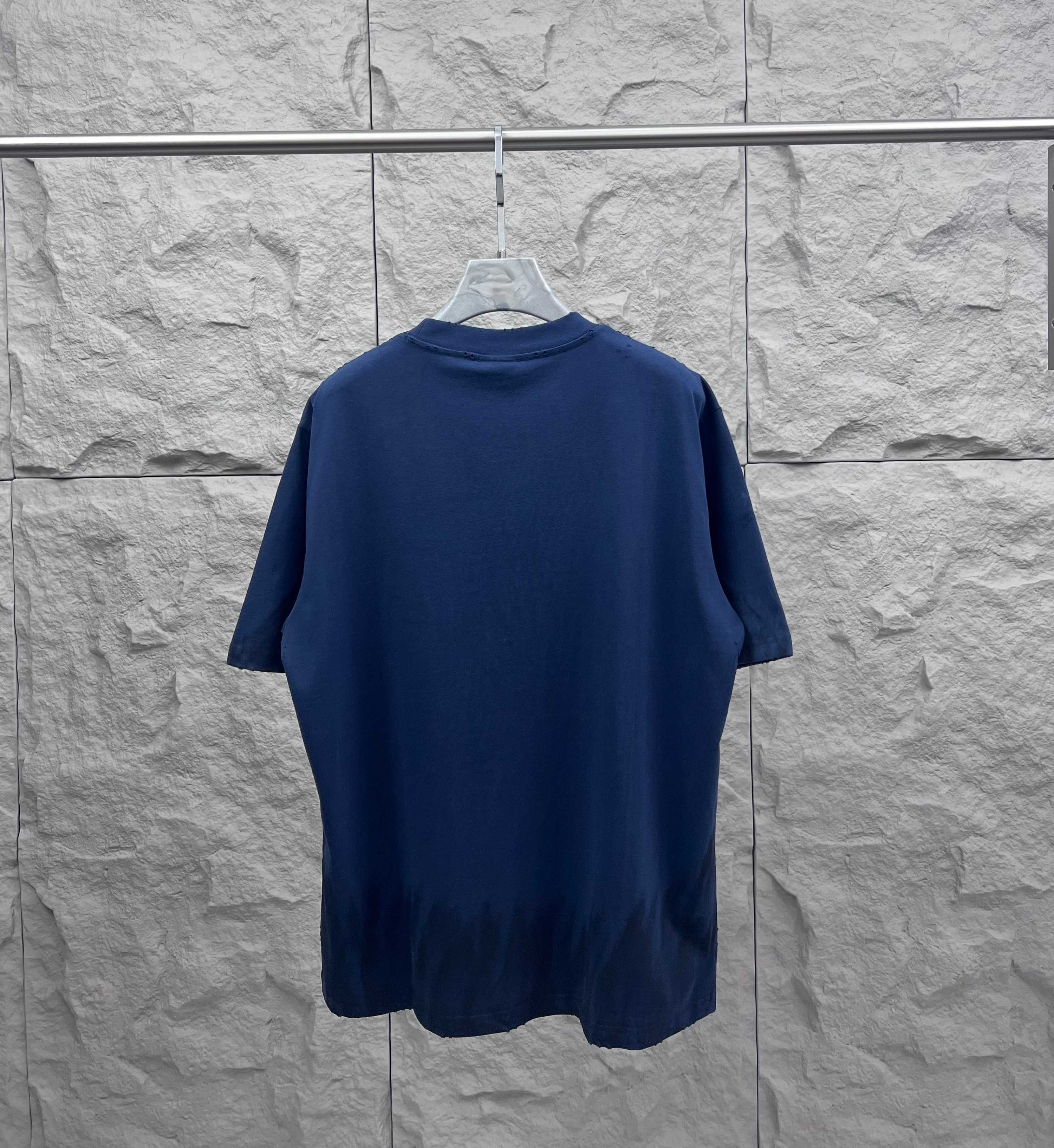 Balenciaga short-sleeve T-shirt, dark blue, back view, crew neck
