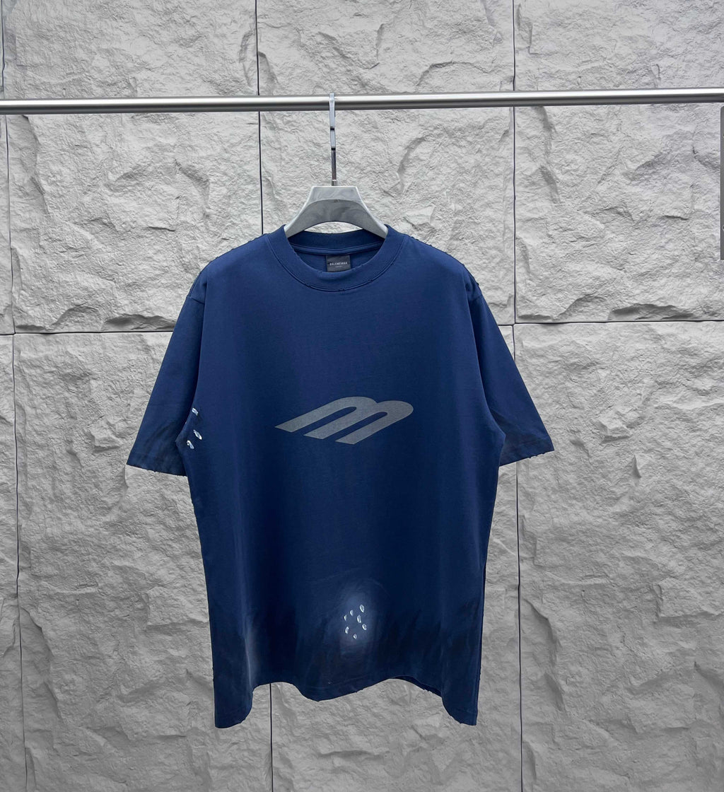 Balenciaga short-sleeve T-shirt, dark blue, front graphic logo, crew neck