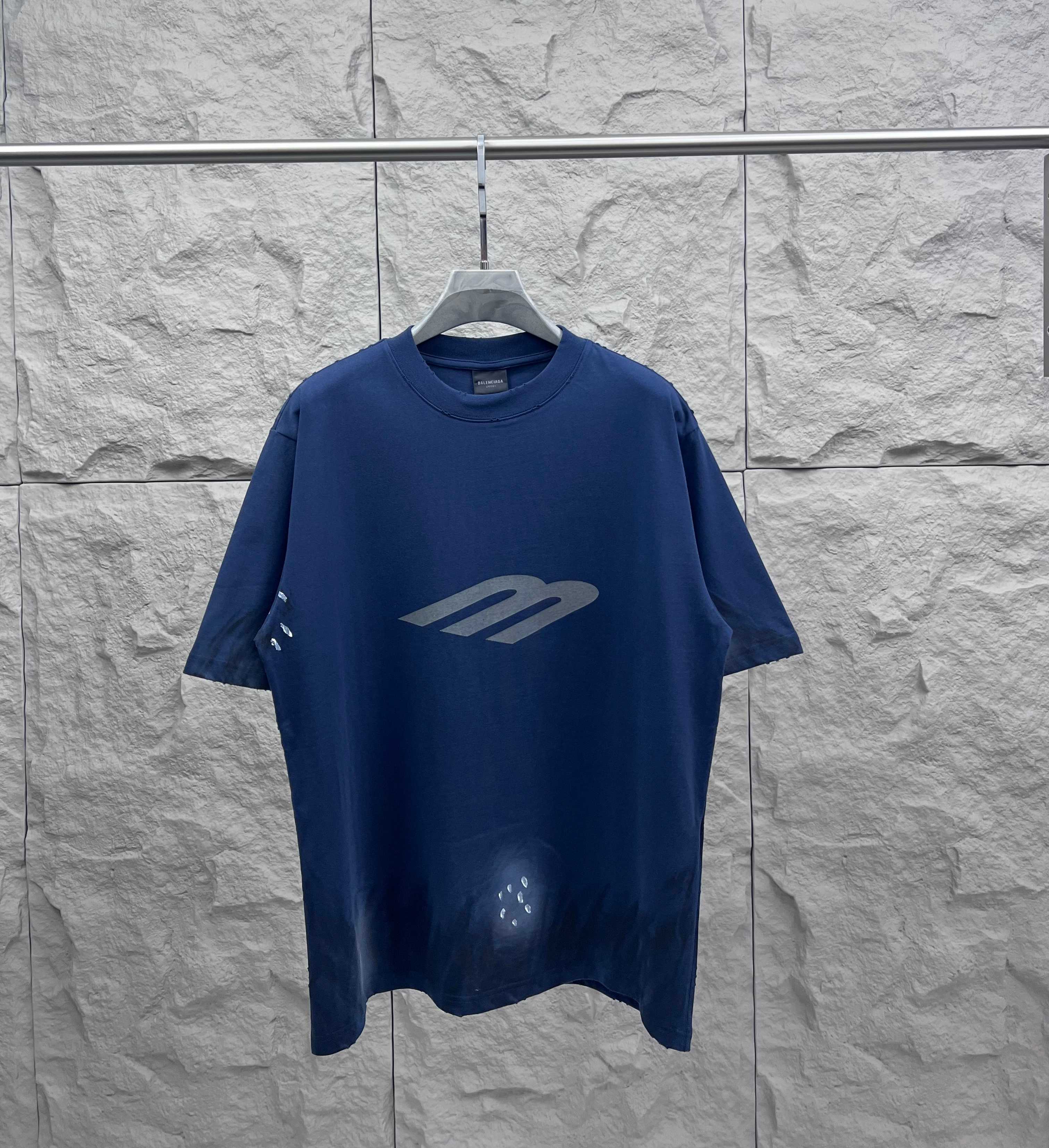 Balenciaga short-sleeve T-shirt, dark blue, front graphic logo, crew neck