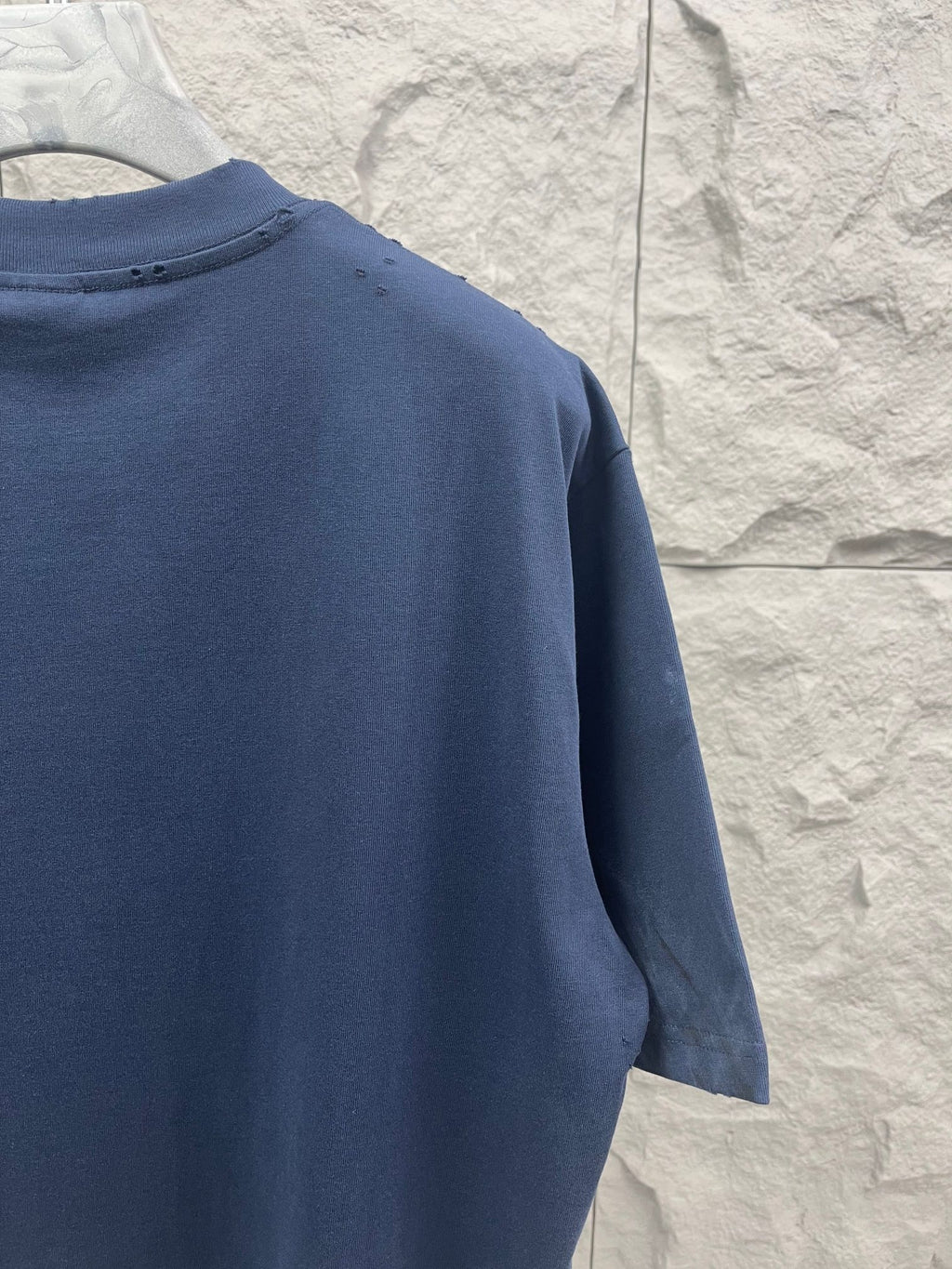 Balenciaga short-sleeve T-shirt, blue, back view with side drape