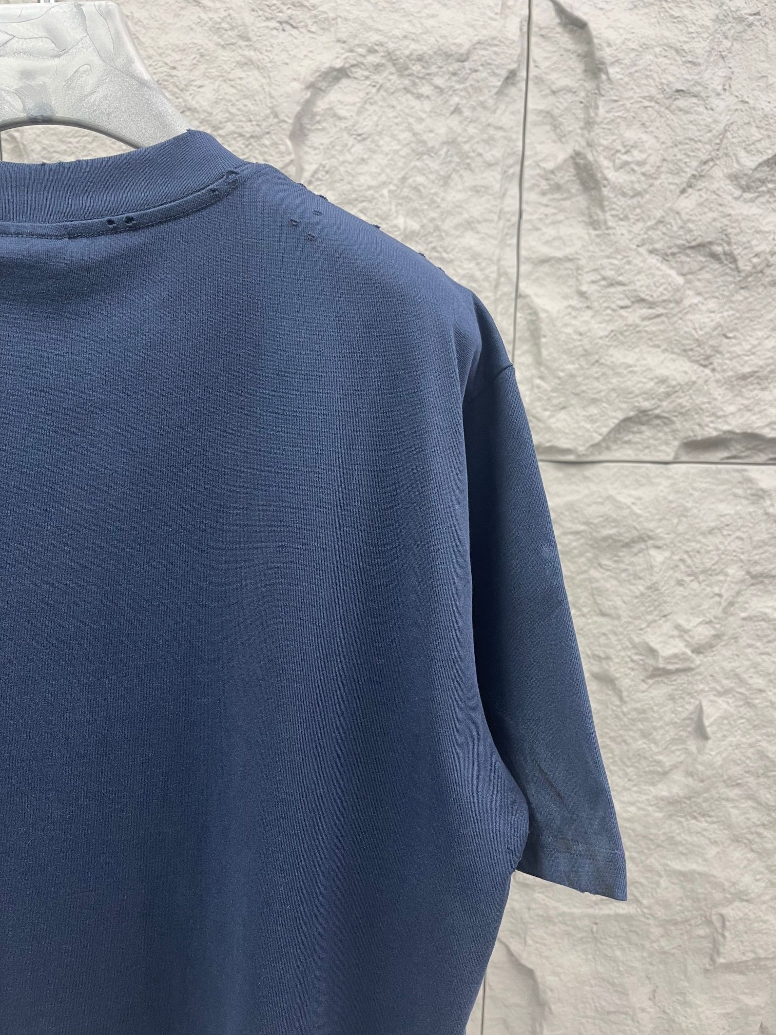 Balenciaga short-sleeve T-shirt, blue, back view with side drape