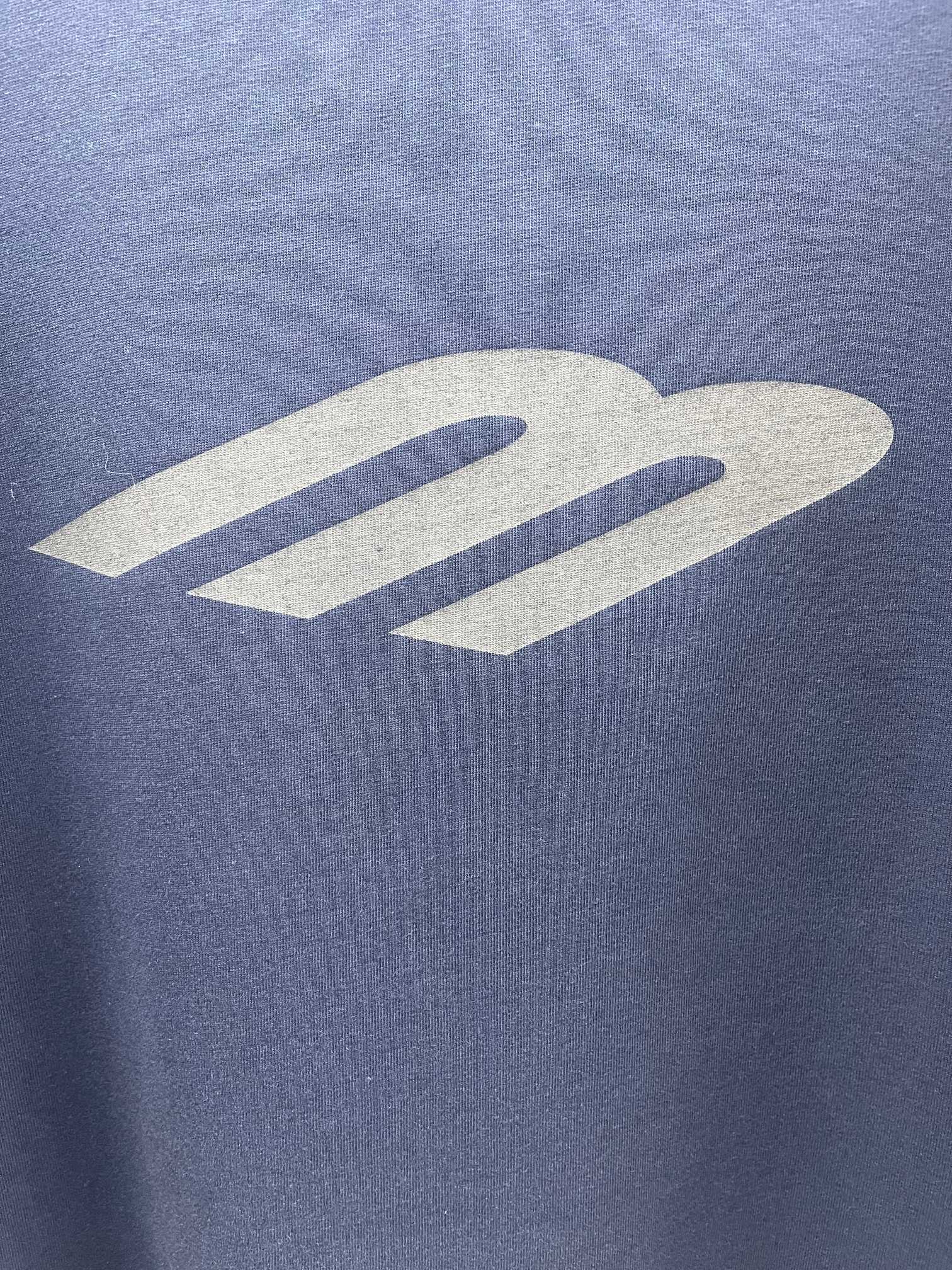 Balenciaga short-sleeve T-shirt, blue, large front logo print close-up