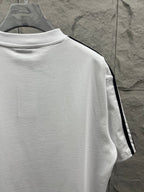 Balenciaga white short-sleeve T-shirt back with black triple stripe sleeve detail