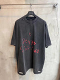 Balenciaga short-sleeve T-shirt, dark gray with red graphic script, crew neck