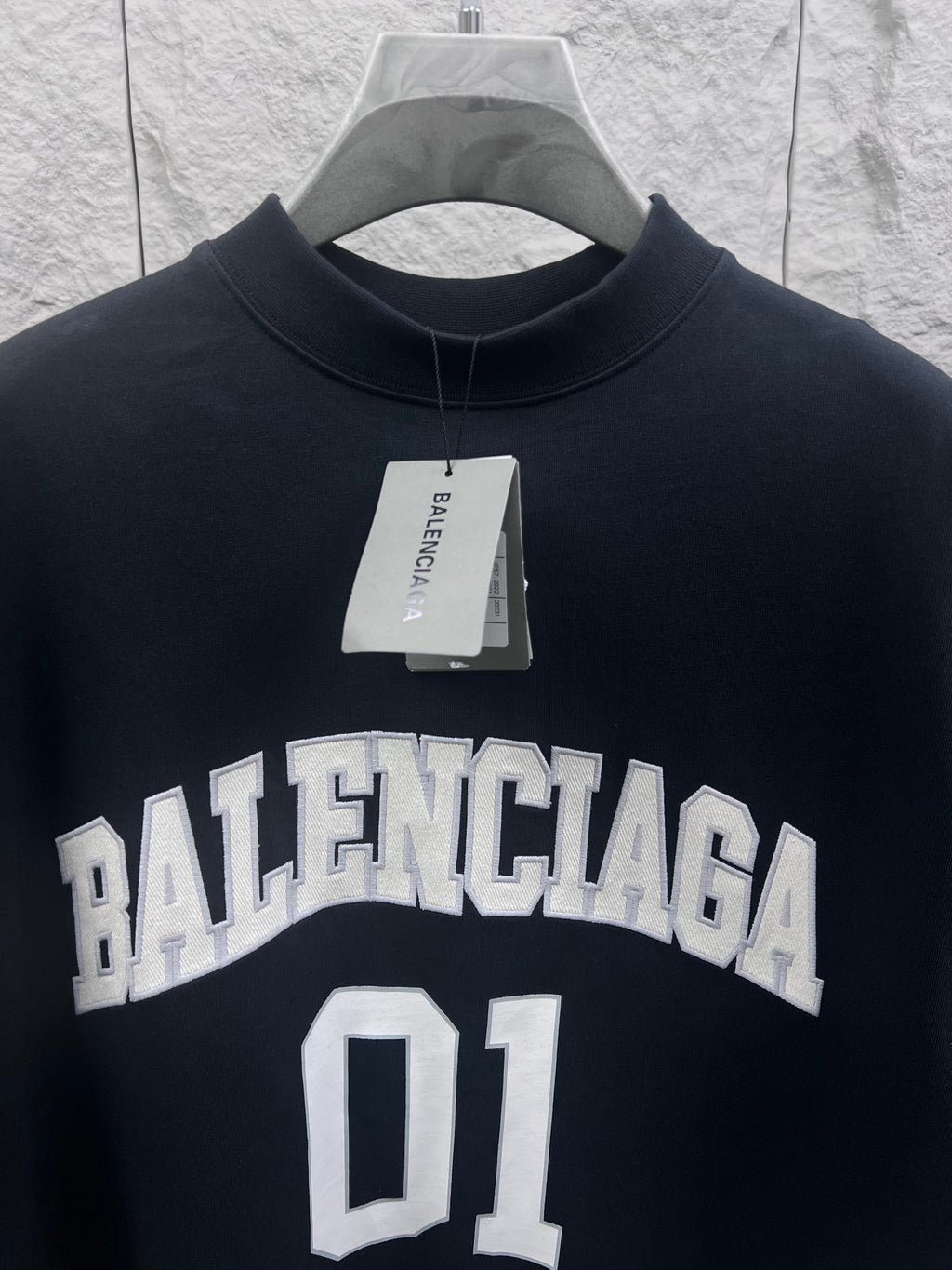 Balenciaga T-shirt in dark navy with centered “BALENCIAGA” and “01” front print