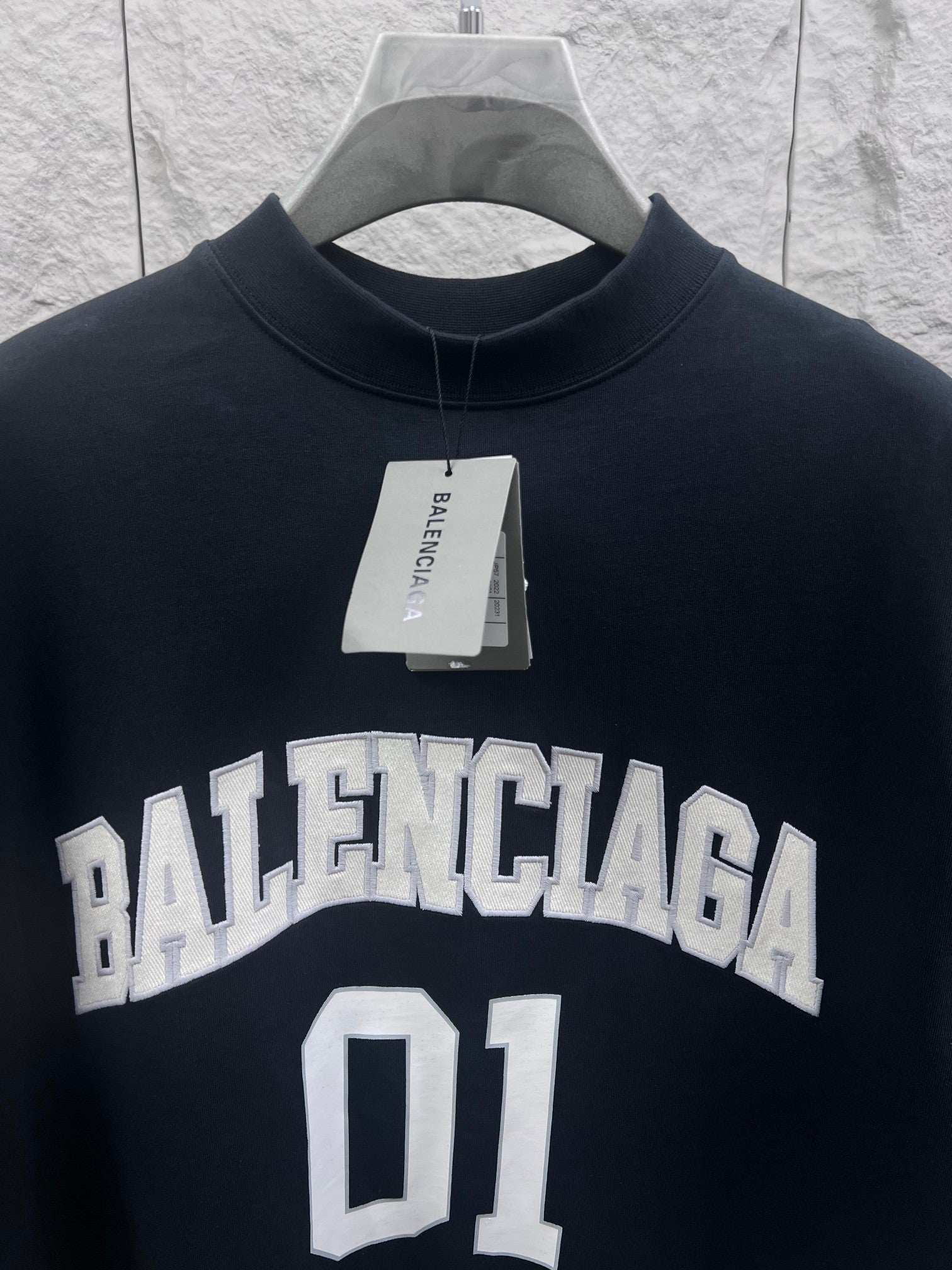 Balenciaga T-shirt in dark navy with centered “BALENCIAGA” and “01” front print