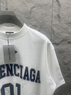 Short-sleeve T-shirt, white; crew neck with partial 'BALENCIAGA' print