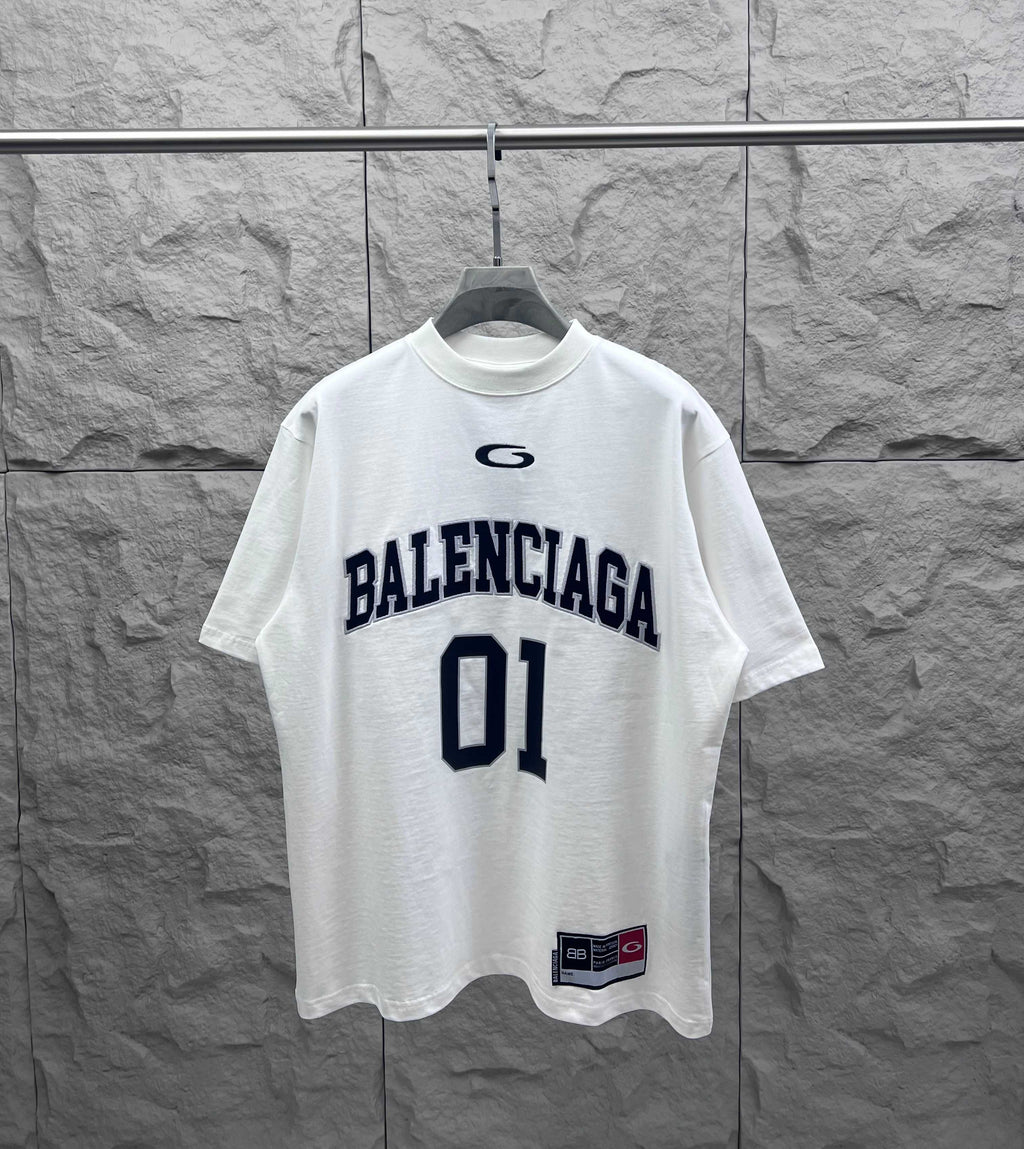 Balenciaga short-sleeve T-shirt, white with navy 'BALENCIAGA 01' print