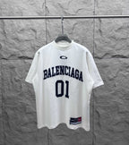 Balenciaga short-sleeve T-shirt, white with navy 'BALENCIAGA 01' print