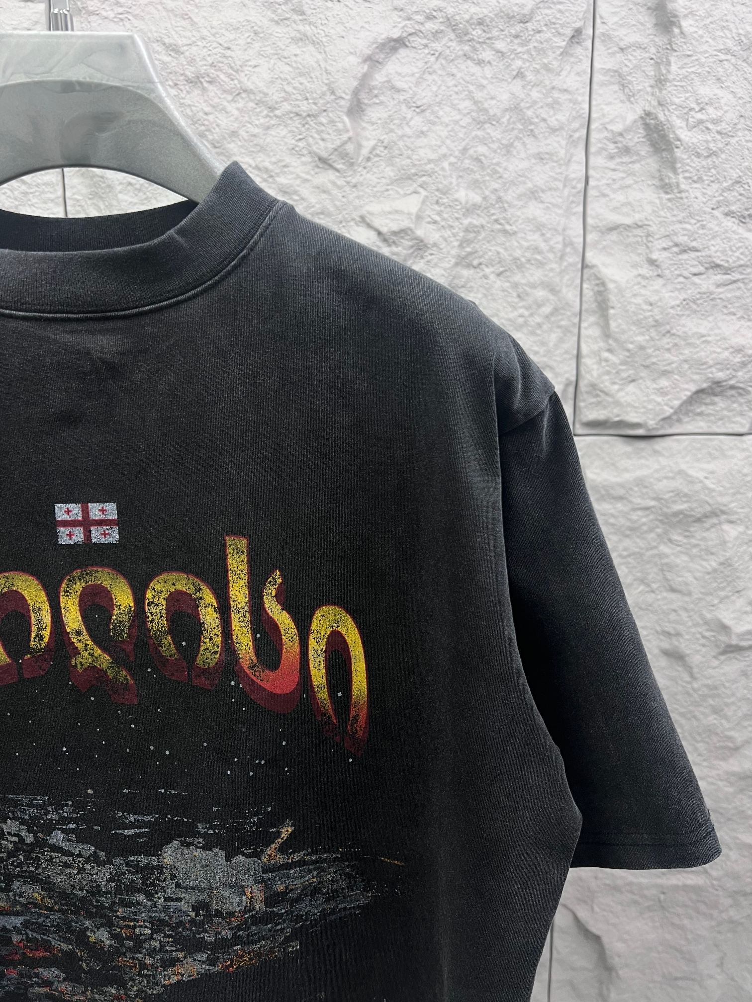 Balenciaga graphic crewneck T-shirt sleeve with partial colorful front print