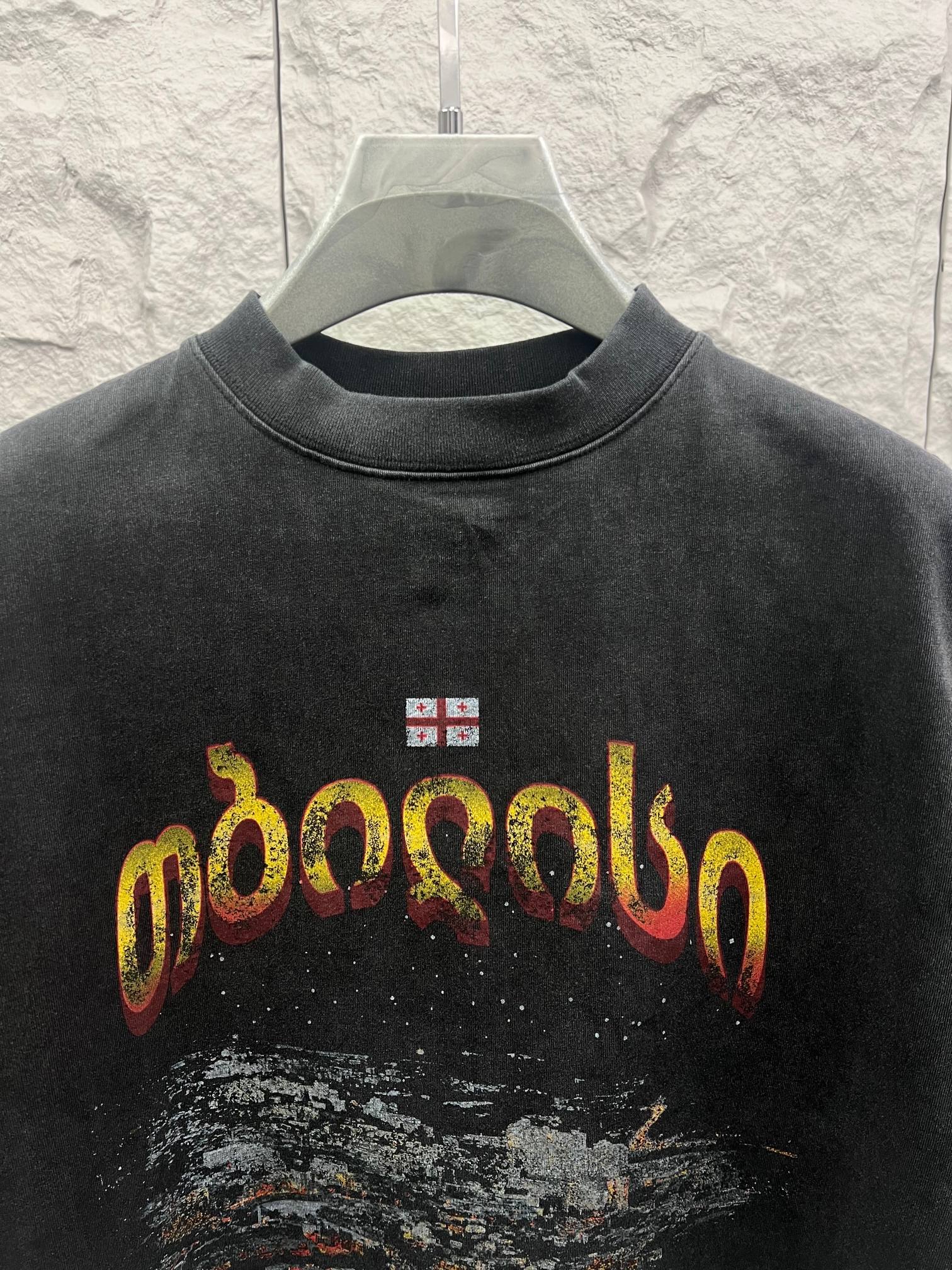 Balenciaga graphic crewneck T-shirt with colorful lettering and small flag
